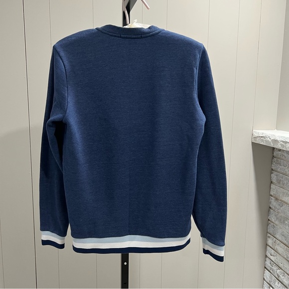 Marine Layer Jenny Crewneck Carolina Blue Stripe Rib Trim Pullover Sweatshirt S - Picture 3 of 6